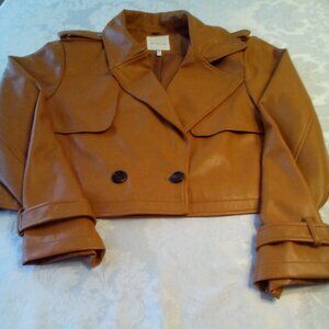Avec Led Filled Super Soft Vegan Leather Lined Camel Women's Cropped Blazer XL